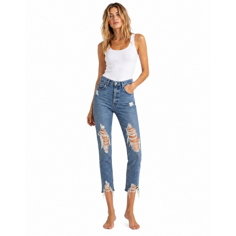 GRLFRND Karolina Button Fly Crop High-Rise Skinny Jean Plus‎ Size 32